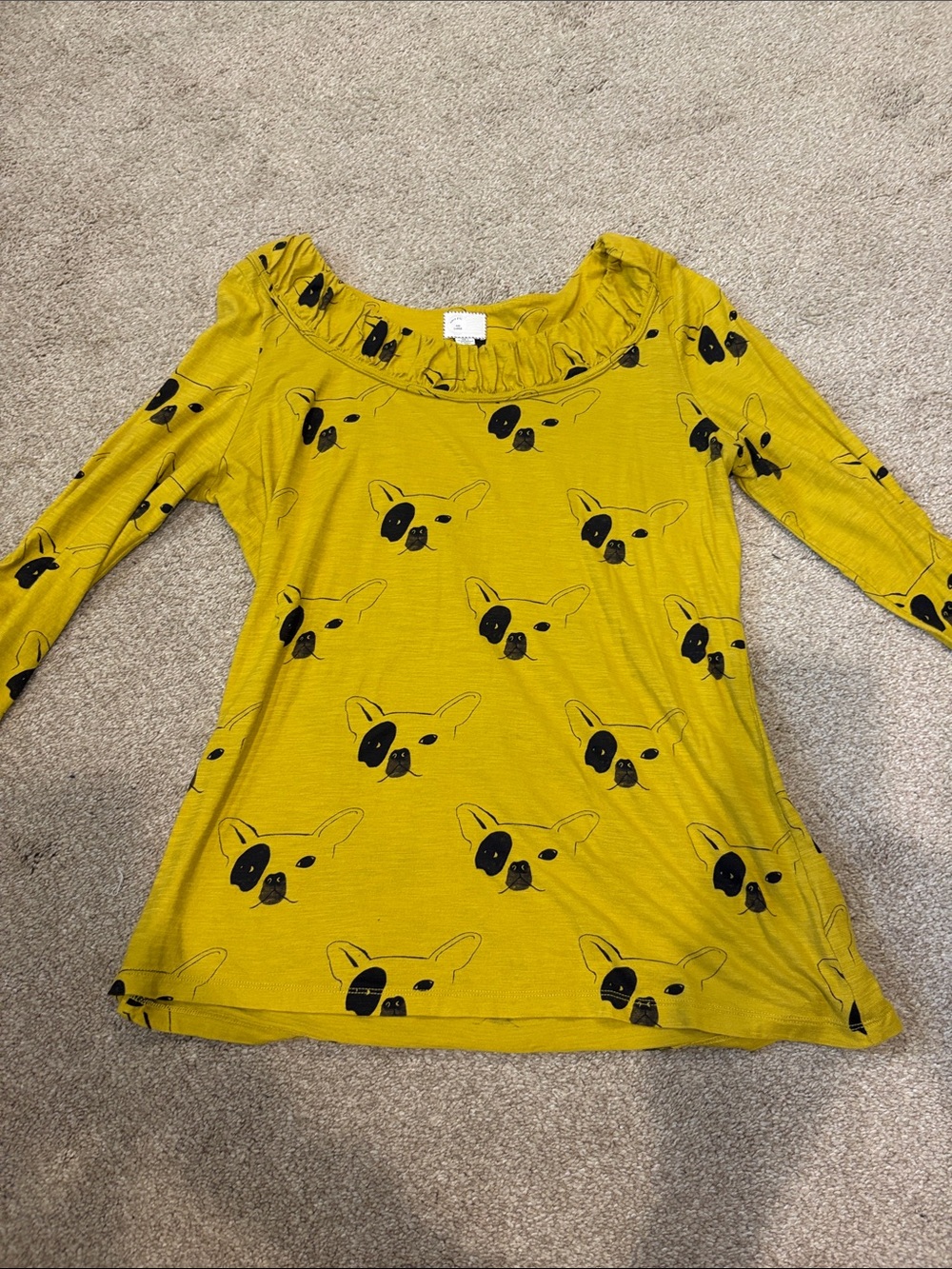 Anthropologie Mustard Yellow Dog Print Long Sleeve Top